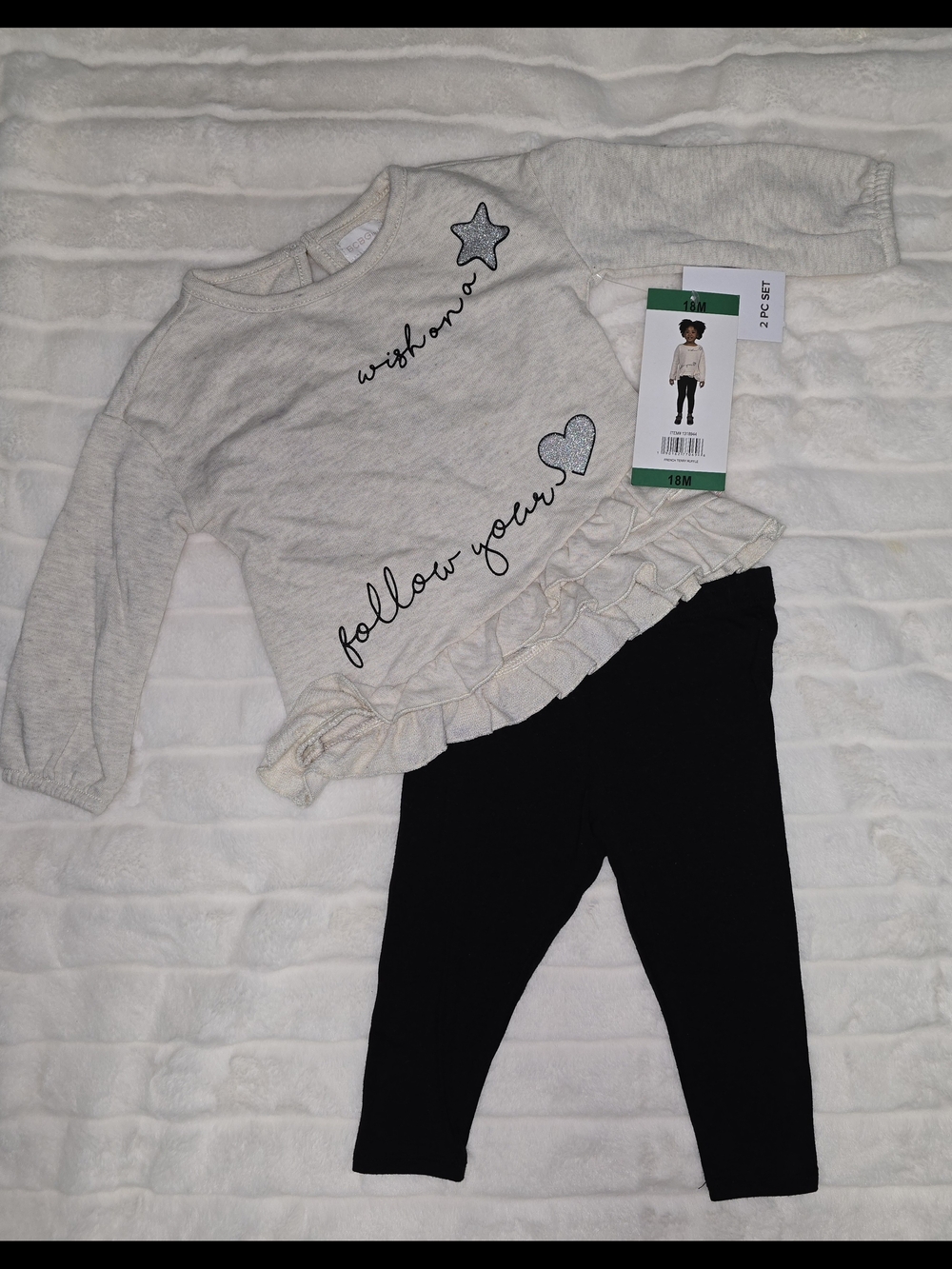 Toddler Two-Piece Ruffle Top & Legging Set - Cream & Black 18M